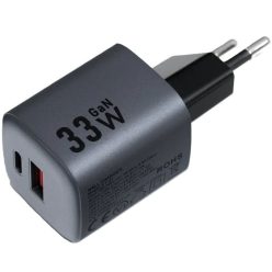   Hálózati töltő adapter, 33W, USB aljzat, USB Type-C aljzat, gyorstöltés, PD, GaN, QC 4.0, Forcell F-Energy VT-31, szürke