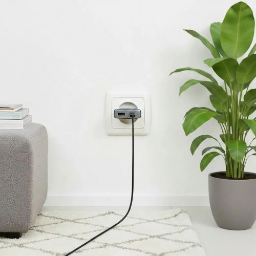 Hálózati töltő adapter, 45W, USB aljzat, USB Type-C aljzat, gyorstöltés, PD, QC 4.0, GaN, Forcell F-Energy GaN III B245202, fekete