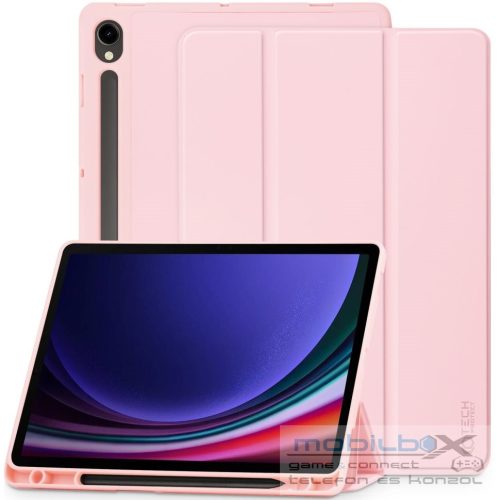 Samsung Galaxy Tab S9 FE (10.9) / Tab S10 FE (10.9) SM-X510 / X516B / X520 / X526, mappa tok, közepesen ütésálló, érintőceruza tartó, érintőceruza nélkül, Trifold, TP SC Pen Holder, rózsaszín