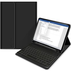   Apple iPad 10.2 (2019 / 2020 / 2021), Bluetooth billentyűzetes mappa tok, érintőceruza tartó, érintőceruza nélkül, TP SC Pen Holder + Keyboard, fekete