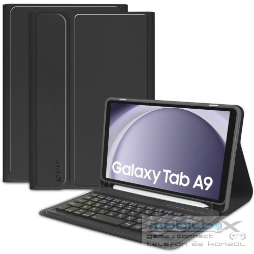 Samsung Galaxy Tab A9 (8.7) SM-X110 / X115, Bluetooth billentyűzetes mappa tok, érintőceruza tartó, érintőceruza nélkül, TP SC Pen Holder + Keyboard, fekete