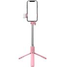 Prémium selfie bot, 19 - 70 cm, 360°-ban forgatható, exponáló gombbal, bluetooth-os, v4.0, tripod állvány funkció, világítással, R1S, rózsaszín
