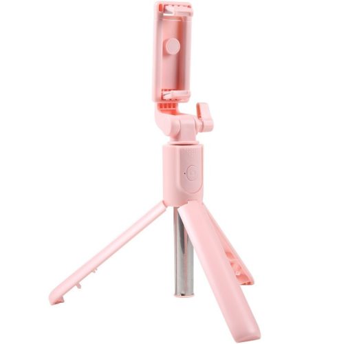 Prémium selfie bot, 19 - 70 cm, 360°-ban forgatható, exponáló gombbal, bluetooth-os, v4.0, tripod állvány funkció, R1, rózsaszín