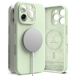   Apple iPhone 16 Pro Max, Szilikon tok, mikrofiber belső, közepesen ütésálló, Magsafe kompatibilis, Ringke Silicone Magnetic, menta