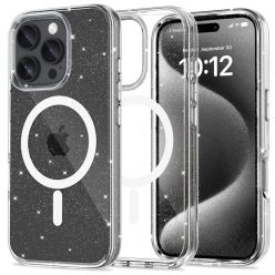   Apple iPhone 16 Pro Max, Műanyag hátlap védőtok + szilikon keret, Magsafe töltővel kompatibilis, csillogó hátlap, FlexAir Hybrid Magsafe Glitter, átlátszó