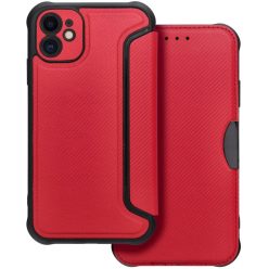   Samsung Galaxy S24 FE SM-S721, Oldalra nyíló tok, légpárnás sarok, bőrhatású, karbon minta, Razor Book, piros