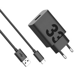   Hálózati töltő adapter, 33W, USB aljzat, USB Type-C kábellel, gyorstöltés, Motorola TurboPower, fekete, gyári