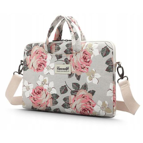 Laptop táska, 15 - 16" készülékhez, vállpánttal, rózsa minta, CanvasLife BriefCase, bézs