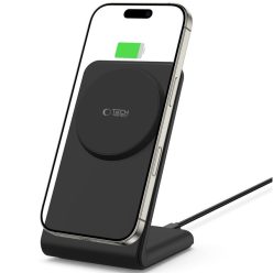   Univerzális vezeték nélküli töltő állomás, Qi Wireless, 15W, asztali tartó, mágneses, MagSafe kompatibilis, Tech-Protect QI15W-A38, fekete