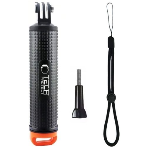 Prémium kézi állvány, float hand grip, GoPro / DJI sportkamerákhoz, tároló rekesszel, kézpánttal, Tech-Protect GA100 Float Hand Grip, fekete