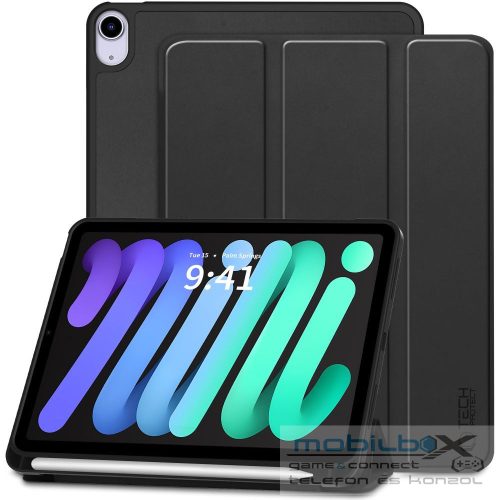 Apple iPad Mini (2021 / 2024) (8.3), mappa tok, közepesen ütésálló, érintőceruza tartó, érintőceruza nélkül, Smart Case, TP SC Pen Holder, fekete