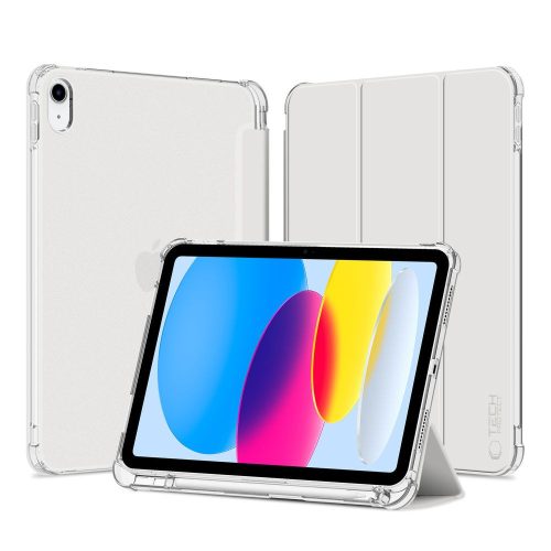 Apple iPad 10.9 (2022) / iPad 11 (2025), mappa tok, közepesen ütésálló, érintőceruza tartó, érintőceruza nélkül, színes átlátszó hátlap, Smart Case, TP SC Pen Holder Hybrid, ezüst