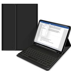  Apple iPad Air (2020 / 2022) / iPad Air 11 (2024 / 2025), Bluetooth billentyűzetes mappa tok, érintőceruza tartó, érintőceruza nélkül, TP SC Pen Holder + Keyboard, fekete