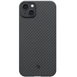   Apple iPhone 14 Plus, Műanyag hátlap védőtok, közepesen ütésálló, 1500D aramidszállal, Magsafe töltővel kompatibilis, karbon minta, Pitaka MagEz Case 3, fekete/szürke