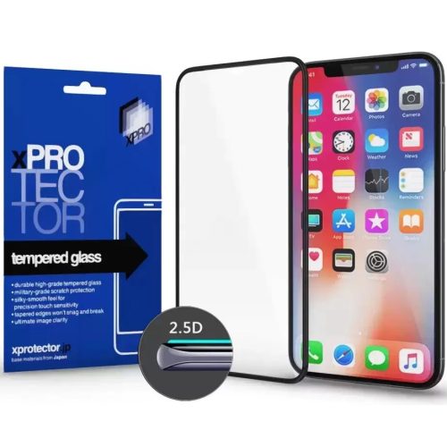 Apple iPhone 16 Pro / 17 / 17 Pro, Kijelzővédő, ütésálló fólia (az íves részre is!), Tempered Glass (edzett üveg), Xprotector, fekete