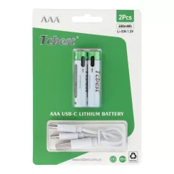   TCBEST újratölthető R3 (AAA) elem 180 mAh, USB-C csatlakozóval és töltőkábellel (2db)