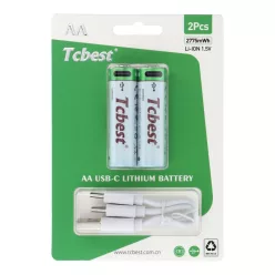  TCBEST újratölthető R6 (AA) elem 750 mAh, USB-C csatlakozóval és töltőkábellel (2db)
