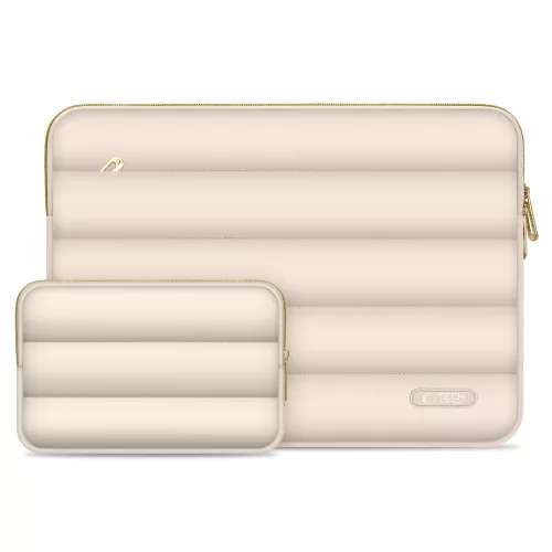 Tech-Protect Puffy univerzális laptop táska / tartó, ütéscsillapító habréteggel, plüss béléssel, 13-14col, bézs