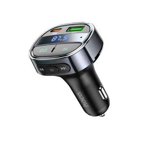Hoco E70 bluetooth FM transmitter / autós töltő, USB-A-USB-C, digitális kijelző, PD, QC3.0, 5A, 30W, fekete