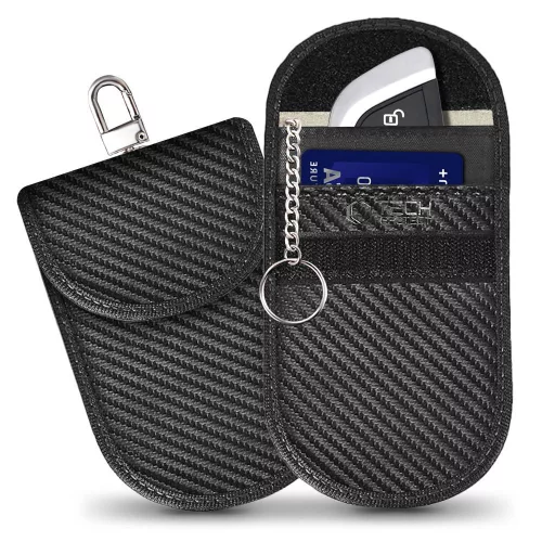 Tech-Protect KLR100 RFID blokkoló kulcstartó tok / táska, Carbon, fekete (autó kulcshoz, bankkártyához)