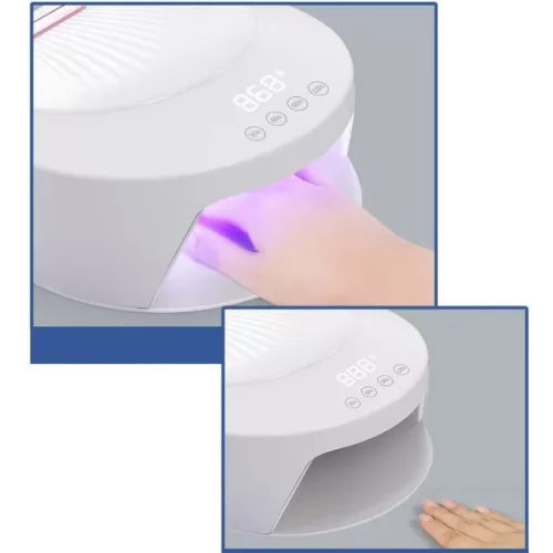 Műkörmös UV lámpa, 48 LED-es, 192W, akkumulátoros, érintés vezérlés, külső akkumulátor funkció, Blueque BQ-V18, fehér