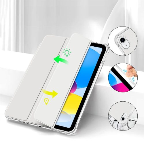 Apple iPad 10.9 (2022) / iPad 11 (2025), mappa tok, közepesen ütésálló, érintőceruza tartó, érintőceruza nélkül, színes átlátszó hátlap, Smart Case, TP SC Pen Holder Hybrid, ezüst