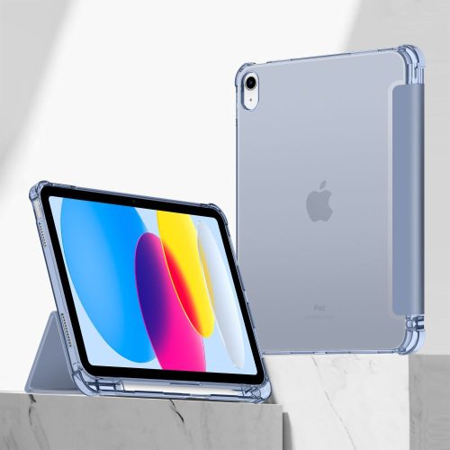Apple iPad 10.9 (2022) / iPad 11 (2025), mappa tok, közepesen ütésálló, érintőceruza tartó, érintőceruza nélkül, színes átlátszó hátlap, Smart Case, TP SC Pen Holder Hybrid, kék