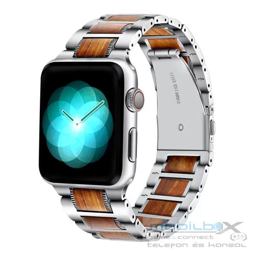 XPRO™ Apple Watch rozsdamentes acél fa berakással szíj Ezüst / Barna Apple Watch 42mm (S1-S3) / 44mm / 45mm / 46mm / 49mm készülékhez