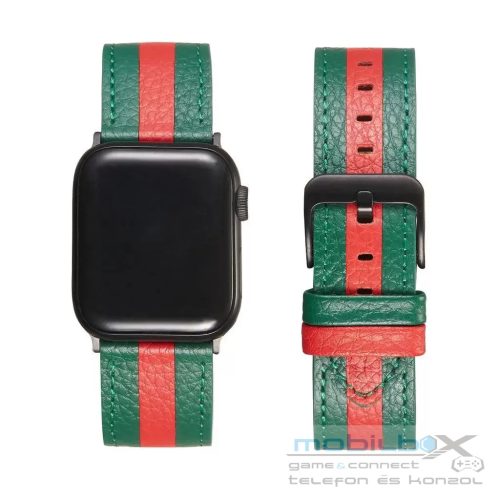 XPRO™ Apple Watch bőr szíj Sötétzöld / Piros Apple Watch 42mm (S1-S3) / 44mm / 45mm / 46mm / 49mm készülékhez