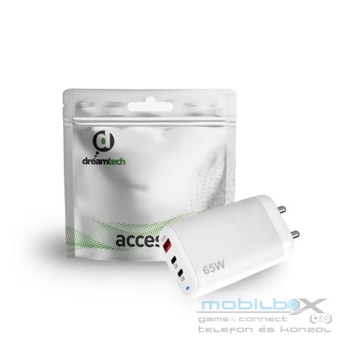 Dreamtech Charger Fehér 65W 1*USB-A, 2*USB-C hálózati gyorstöltő adapter
