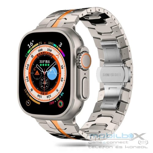  Tech-Protect STAINLESS LINE rozsdamentes acél óraszíj Titán / Narancs, Apple Watch 42mm (S1-S3) / 44mm / 45mm / 46mm / 49mm készülékhez