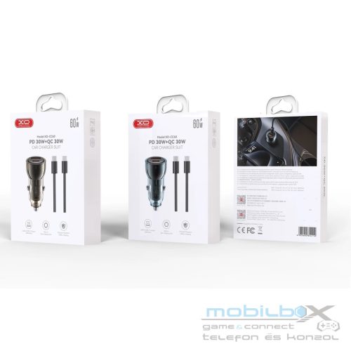 XO CC60 Autós Töltő szett 3A 60W USB-A/USB-C foglalatokkal + USB-C/USB-C kábellel a csomagban