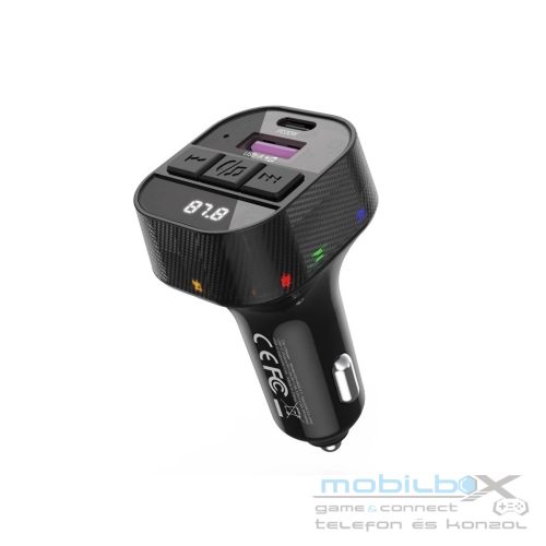 XO BCC17 FM Transzmitter Autós Töltő 30W, USB-C/USB-C kábellel a csomagban