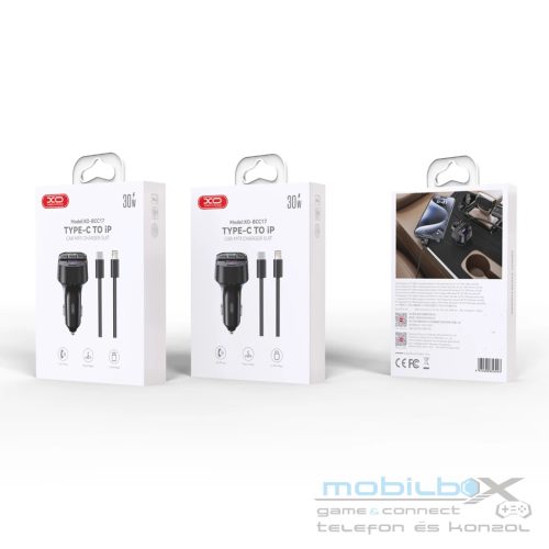 XO BCC17 FM Transzmitter Autós Töltő 30W, USB-C/USB-C kábellel a csomagban