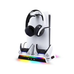   iPega P5S006 multifunkcionális töltő állvány RGB hűtéssel PS5 Slim készülékhez fehér
